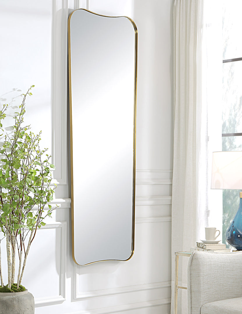 #color::gold | Belvoir metal framed full length mirror in gold hanging on the wall
