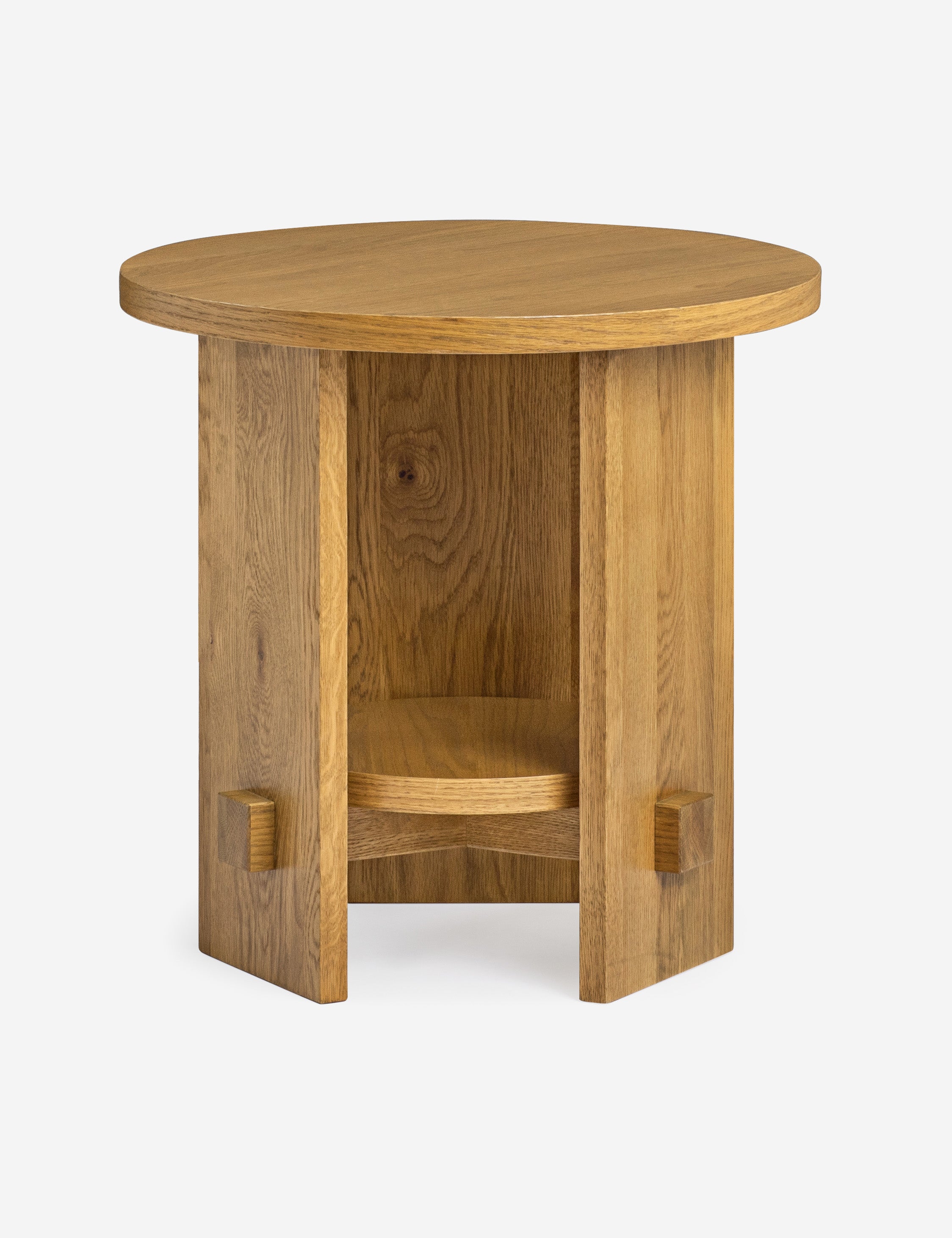 Natural Oak Round Side Table with Lower Shelf