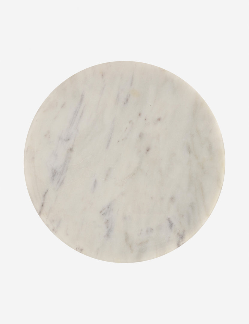 #color::white-marble | Overhead view of the top of the Meazza round marble drink side table.