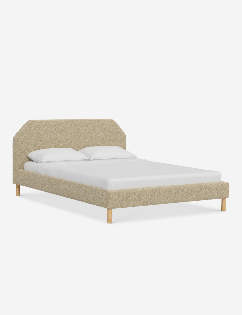 #color::buff-boucle #size::full #size::queen #size::king #size::cal-king | Angled view of the Kipp Buff Boucle platform bed