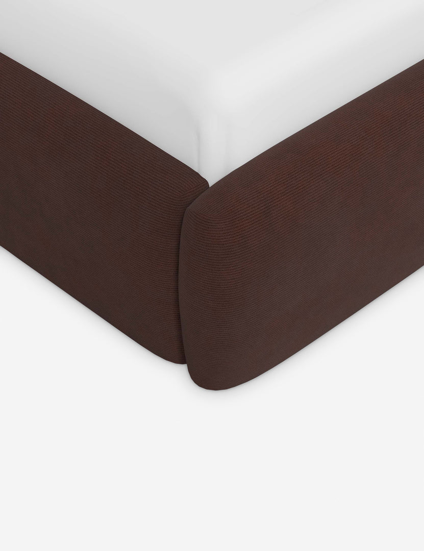 #color::wine-mini-corduroy #size::full #size::queen #size::king #size::cal-king | Corner of the Gladys extended headboard upholstered platform bed in wine corduroy