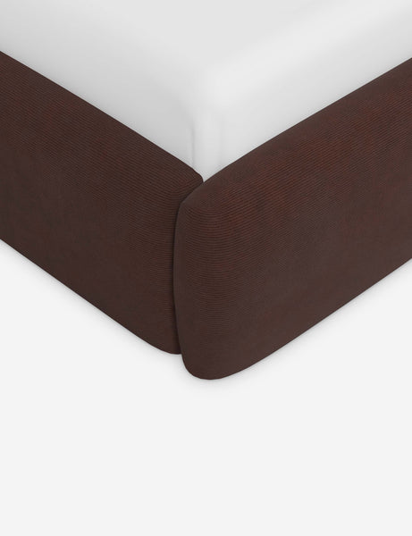#color::wine-mini-corduroy #size::full #size::queen #size::king #size::cal-king | Corner of the Gladys extended headboard upholstered platform bed in wine corduroy