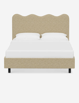 Clementine buff boucle platform bed with undulating lined headboard