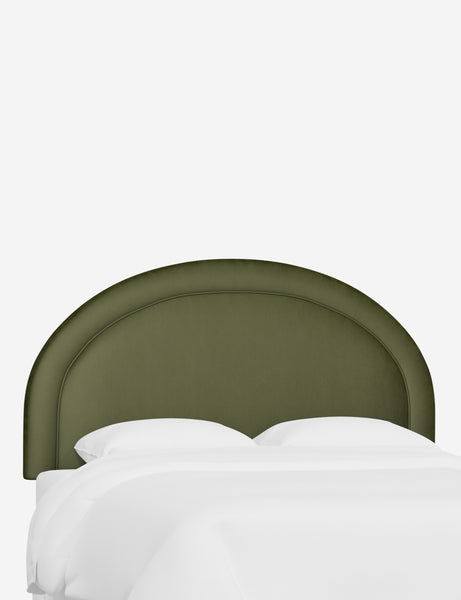 #color::pine-velvet #size::twin #size::full #size::queen #size::king #size::california-king | Angled view of the Odele Pine Green Velvet arched headboard