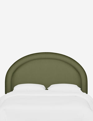 Odele Pine Green Velvet arched upholstered headboard with a melted border