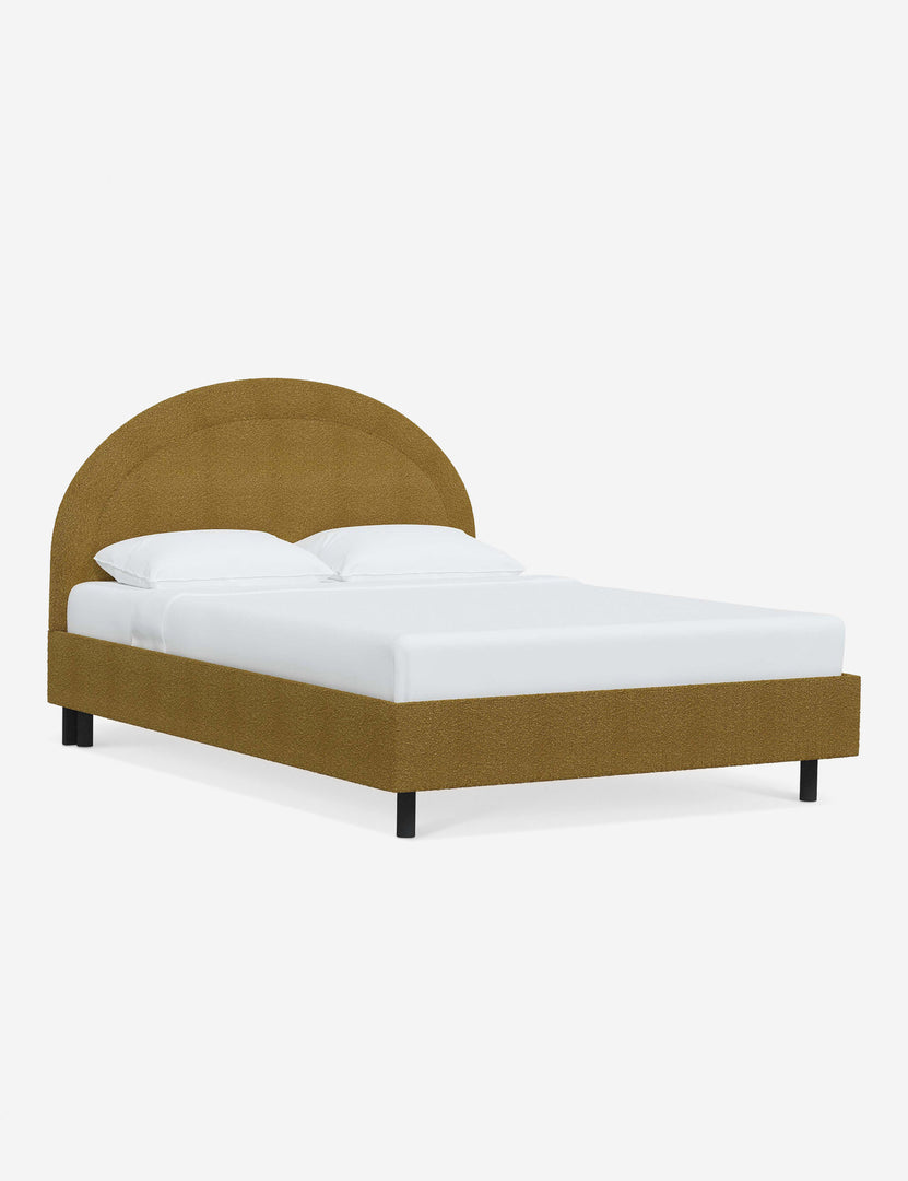 #color::ochre-boucle #size::full #size::queen #size::king #size::cal-king | Angled view of the Odele Ochre Boucle bed