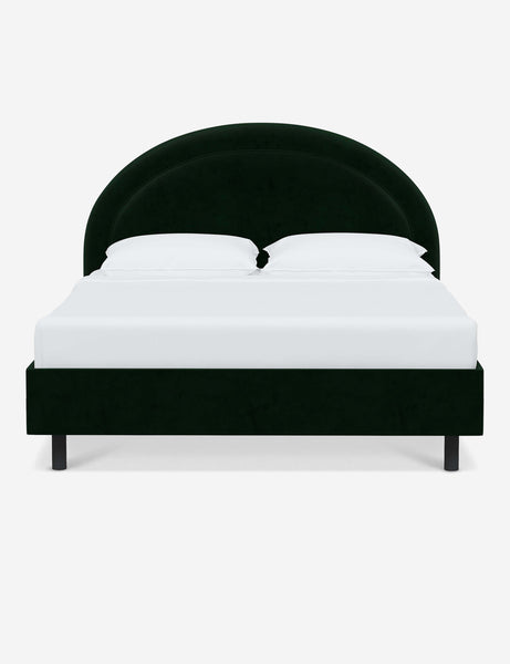 #color::emerald-velvet #size::full #size::queen #size::king #size::cal-king | Odele Emerald Green Velvet upholstered bed with an arched headboard that has a welted border
