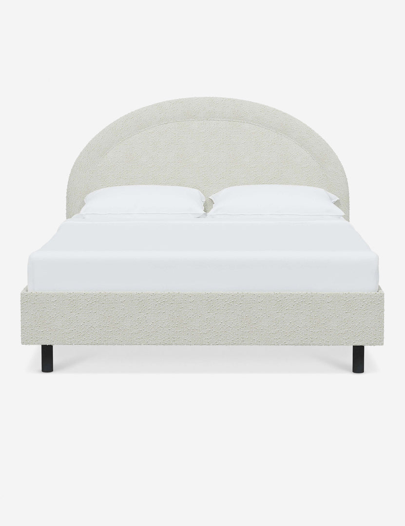 #color::white-boucle #size::full #size::queen #size::king #size::cal-king | Odele White Boucle upholstered bed with an arched headboard that has a welted border