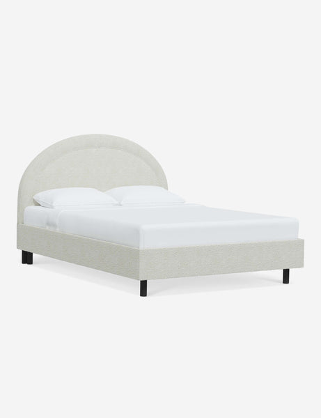 #color::white-boucle #size::full #size::queen #size::king #size::cal-king | Angled view of the Odele White Boucle bed