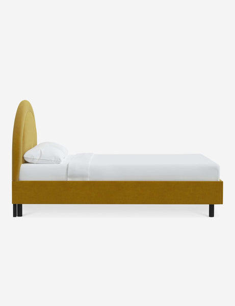 #color::citronella-velvet #size::full #size::queen #size::king #size::cal-king | Side of the Odele Citronella Yellow Velvet bed