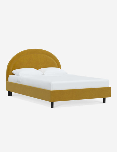 #color::citronella-velvet #size::full #size::queen #size::king #size::cal-king | Angled view of the Odele Citronella Yellow Velvet bed