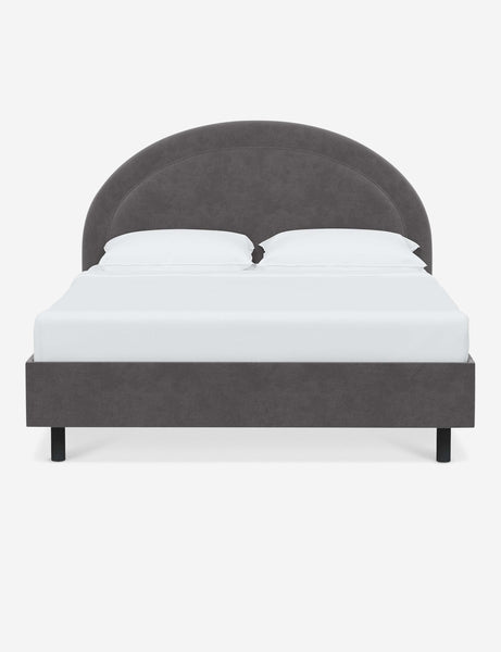#color::steel-velvet #size::full #size::queen #size::king #size::cal-king | Odele Steel Gray Velvet upholstered bed with an arched headboard that has a welted border