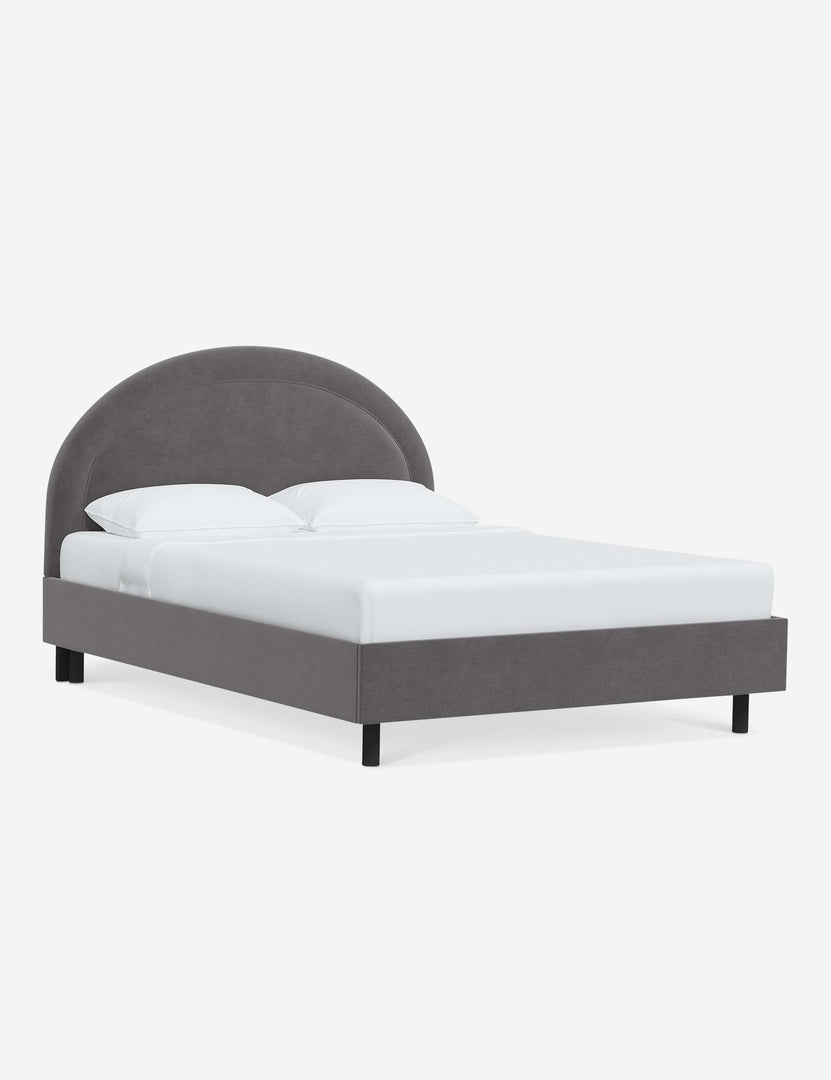 #color::steel-velvet #size::full #size::queen #size::king #size::cal-king | Angled view of the Odele Steel Gray Velvet bed