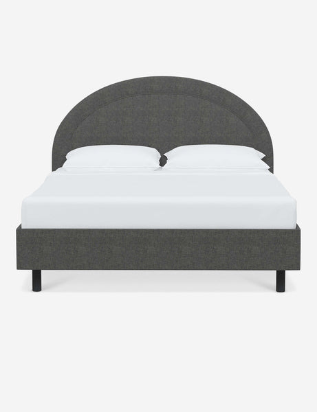 #color::charcoal-linen #size::full #size::queen #size::king #size::cal-king | Odele Charcoal Gray Linen upholstered bed with an arched headboard that has a welted border