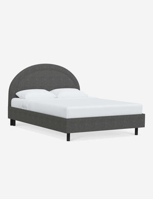 Angled view of the Odele Charcoal Gray Linen bed