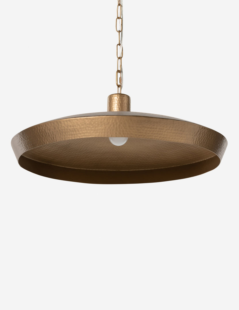 #color::brass #size::26-dia | Kamlyn shallow hammered metal dome pendant light in brass.