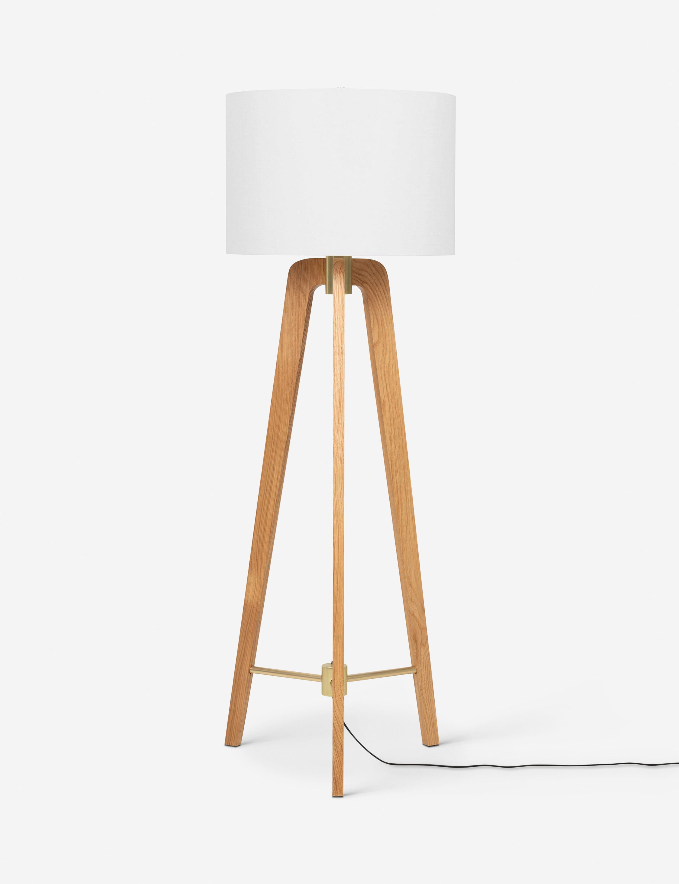 Natural Oak Tripod Floor Lamp with White Shade