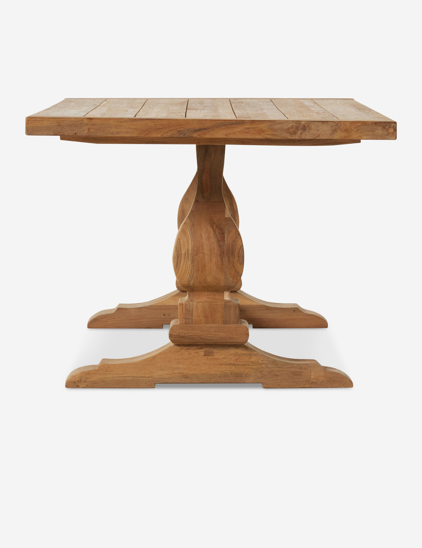 #color::natural | Side view of the Oveido reclaimed teak outdoor dining table.