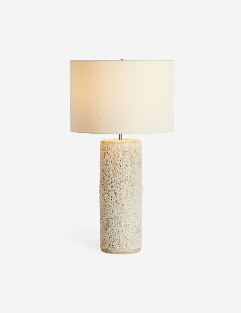 #color::cream | Kalel modern textured stone table lamp.