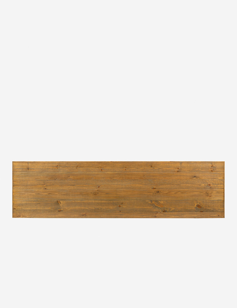 #color::natural | Top of the Hayman honey finish solid wood console table.