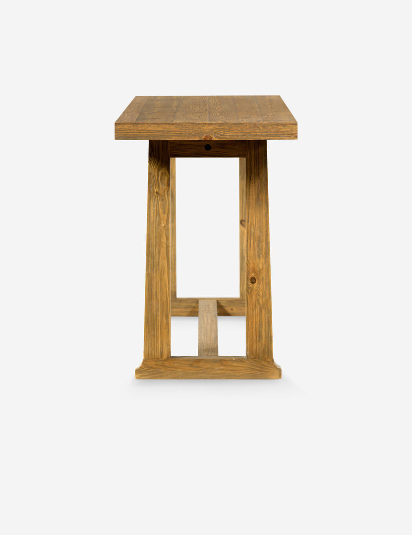 #color::natural | Side view of the Hayman honey finish solid wood console table.