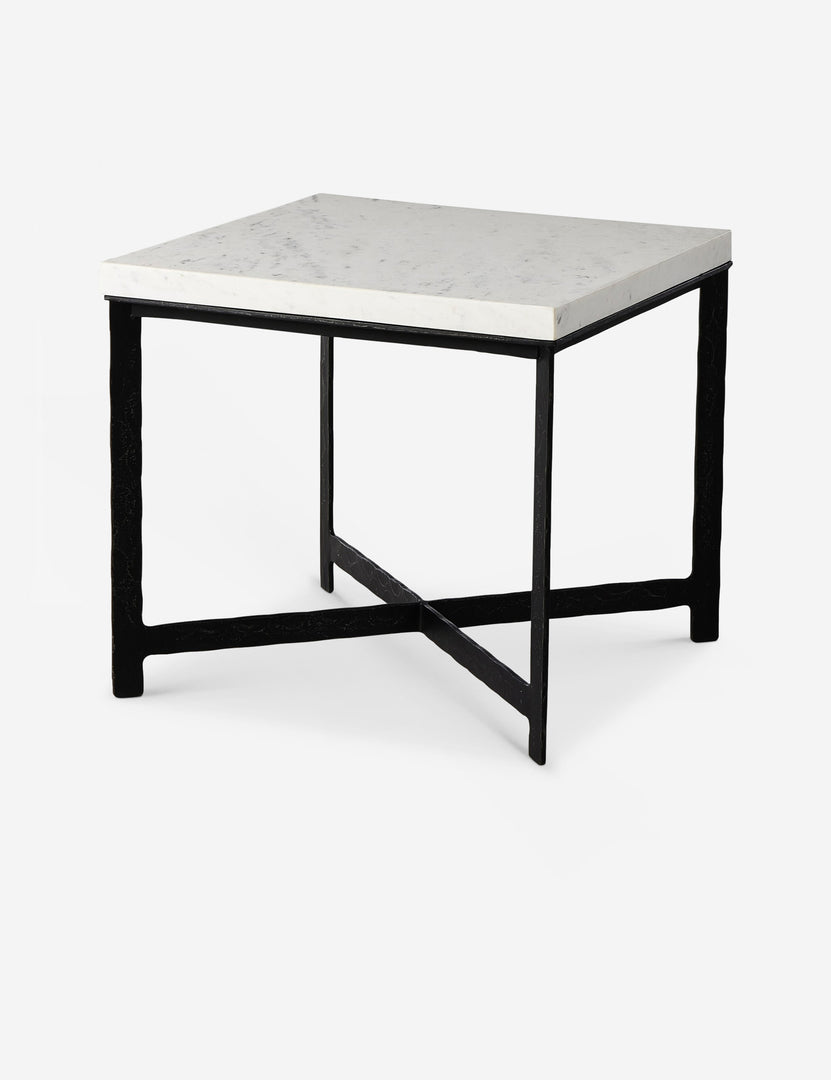 #color::black-and-marble | Angled view of the Breslin square marble top side table.