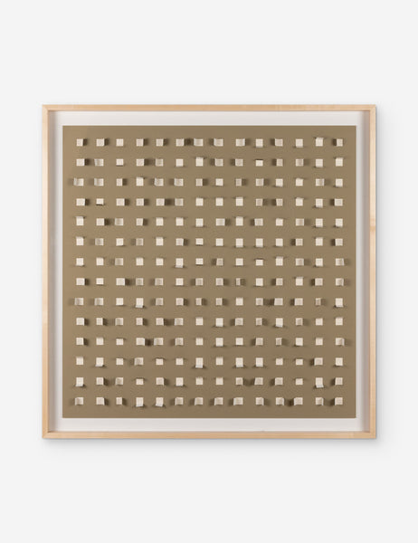 #color::taupe-and-sand #size::48--x-48- | See Through taupe and sand wall art featuring square paper cutouts with flaps on a linen backdrop