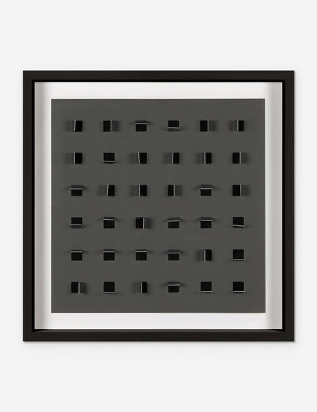 #color::charcoal-and-black #size::24--x-24- | See Through small charcoal gray and black wall art featuring square paper cutouts with flaps on a linen backdrop