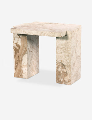 Angled view of the Bellona solid marble side table.