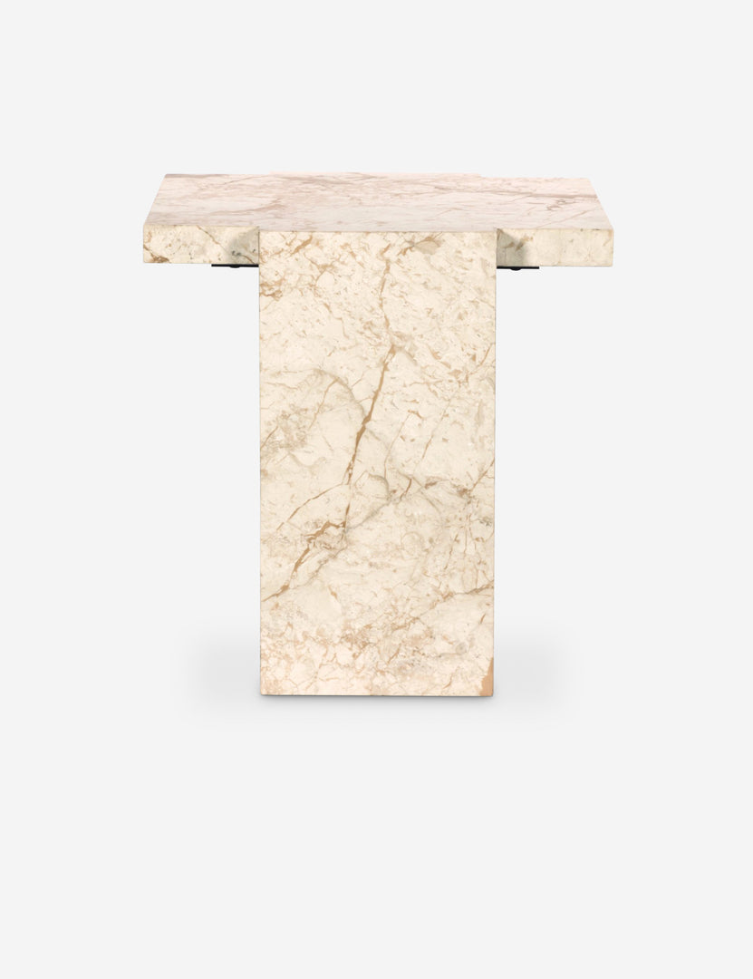 #color::cream-marble | Side profile of the Bellona solid marble side table.