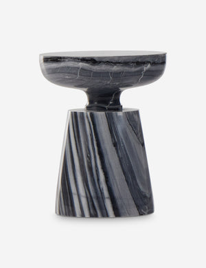 Zeller round carved ebony marble side table.