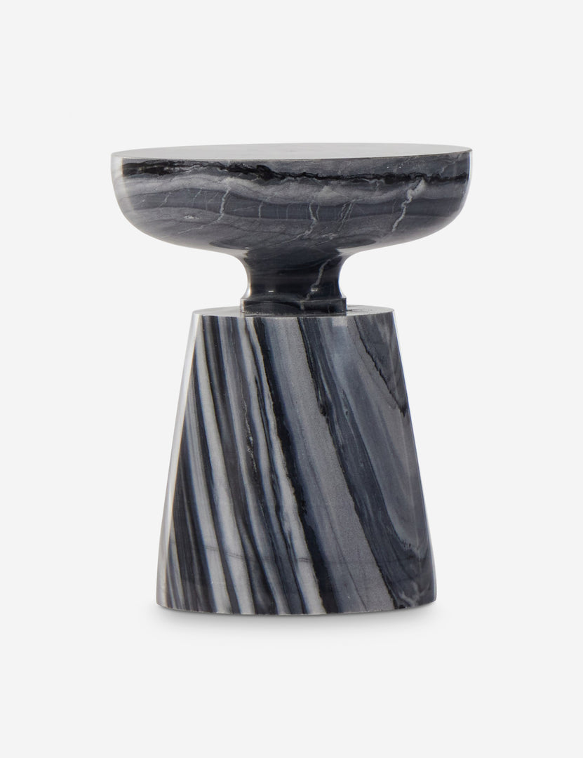 #color::gray-marble | Zeller round carved ebony marble side table.