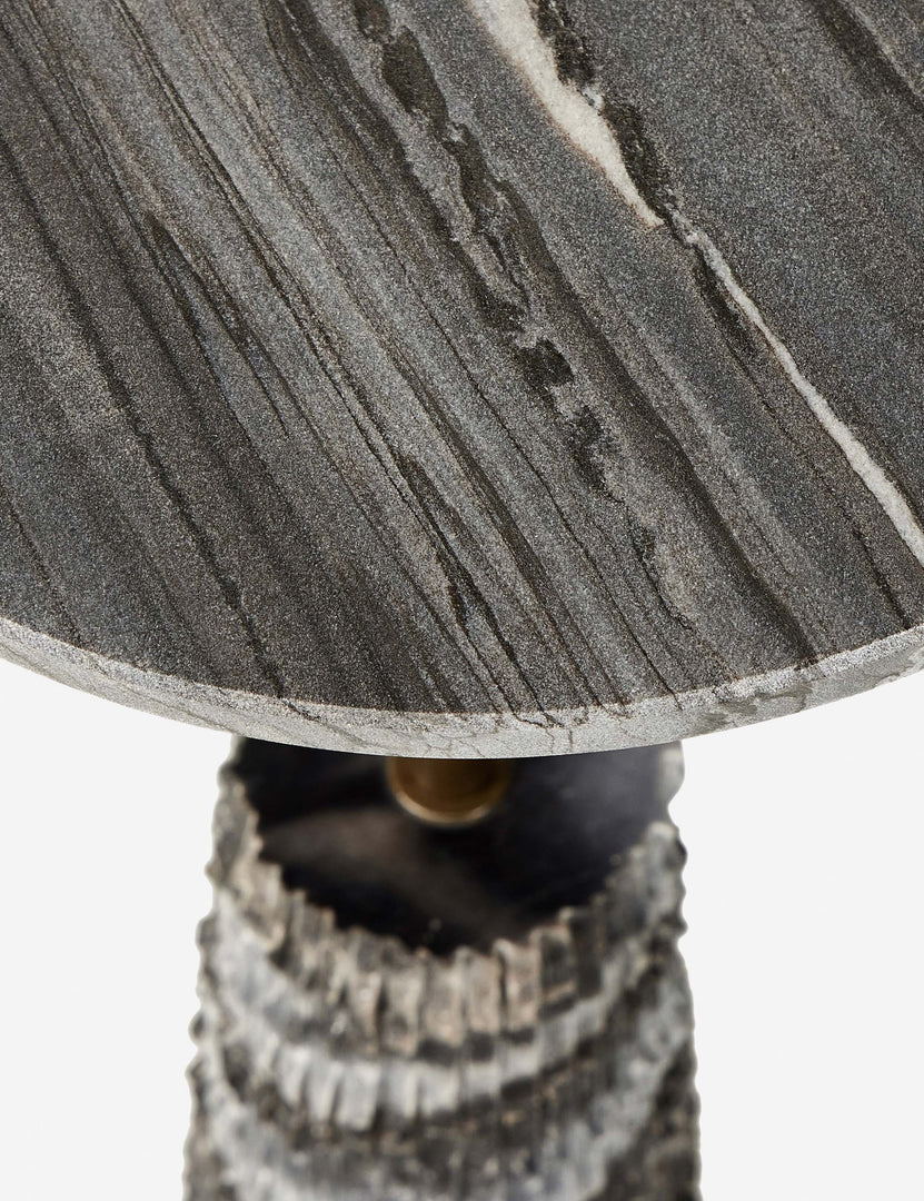 #color::gray-marble | Close up view of the Fallow round marble side table.