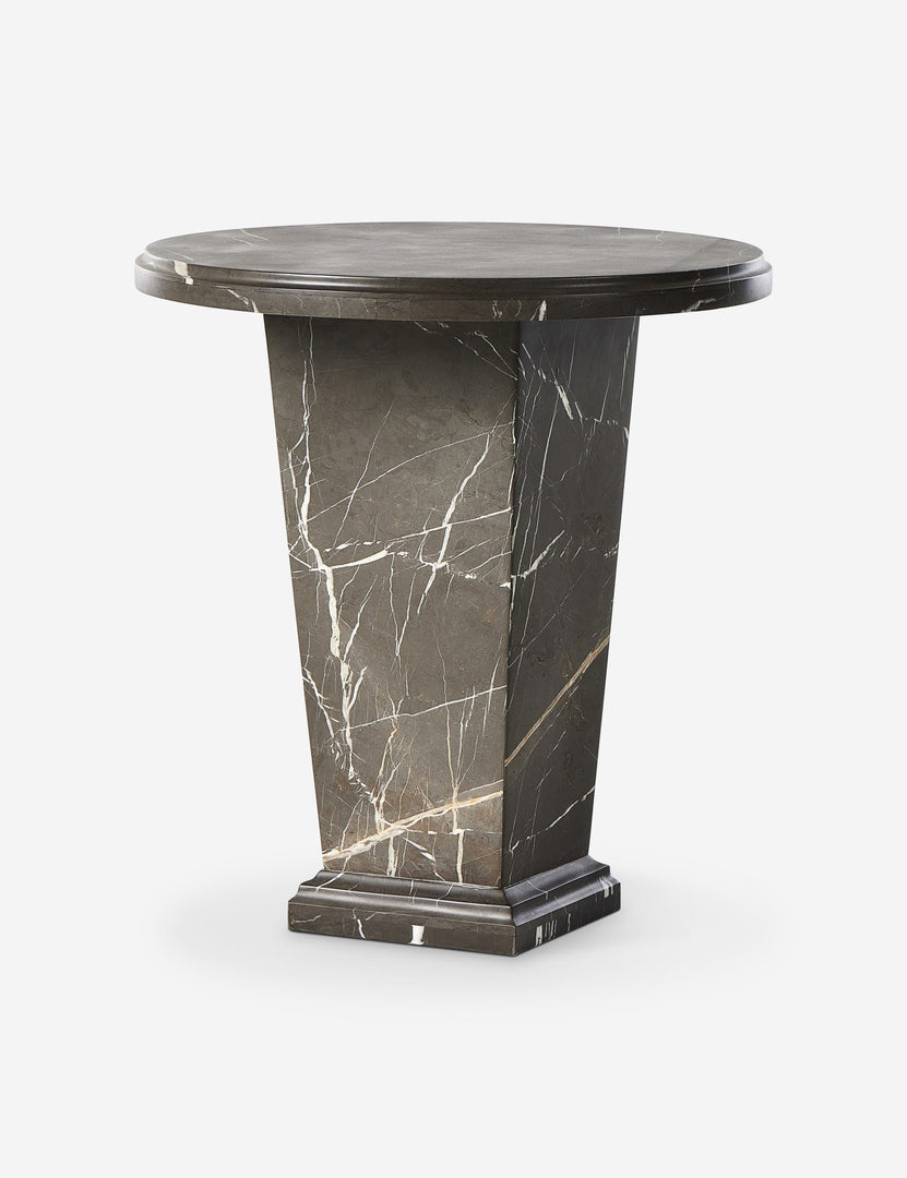 #color::brown-marble | Kozak round marble pedestal side table.