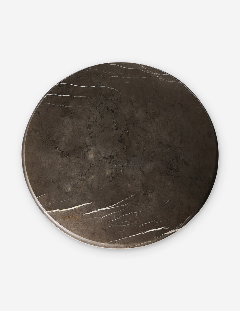 #color::brown-marble | Overhead view of the Kozak round marble pedestal side table.