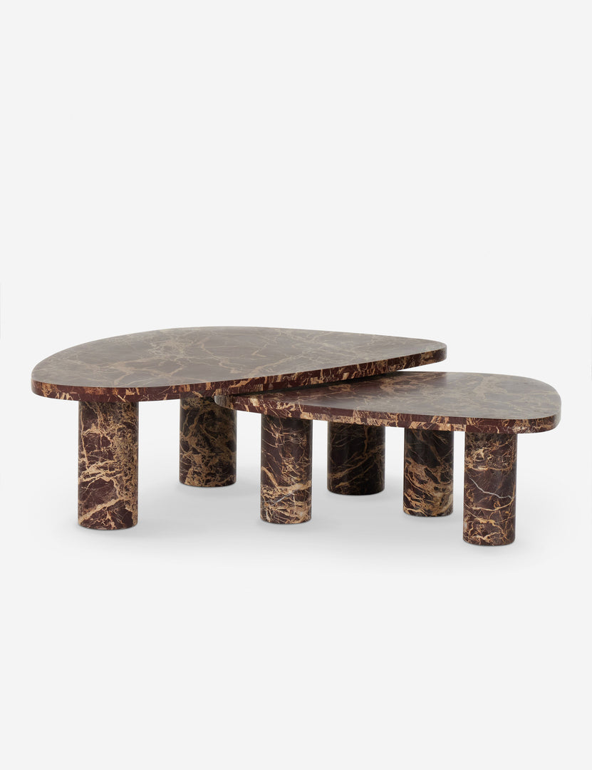 #color::merlot-marble | Mariano polished red marble nesting coffee table.