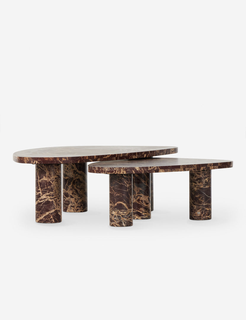 #color::merlot-marble | Mariano polished red marble nesting coffee table.