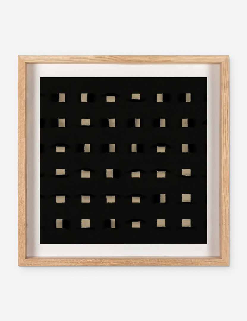 #color::tan-and-black #size::24--x-24- | See Through small tan and black wall art featuring square paper cutouts with flaps on a linen backdrop