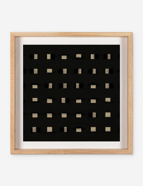 #color::tan-and-black #size::24--x-24- | See Through small tan and black wall art featuring square paper cutouts with flaps on a linen backdrop