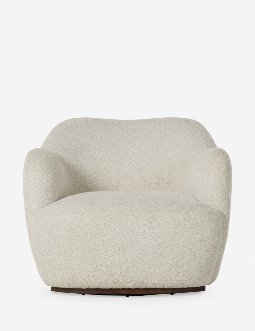 #color::ivory-boucle | Selkie modern barrel swivel chair in ivory boucle.