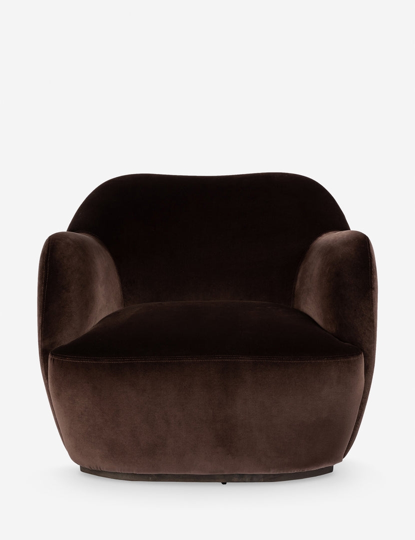 #color::brown-velvet | Selkie modern barrel swivel chair in brown velvet.