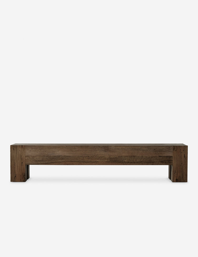 #color::brown | Bevan chunky leg distressed wood bench in brown.
