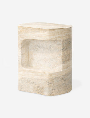 Angled view of the Kandinsky modern textural cast concrete side table.