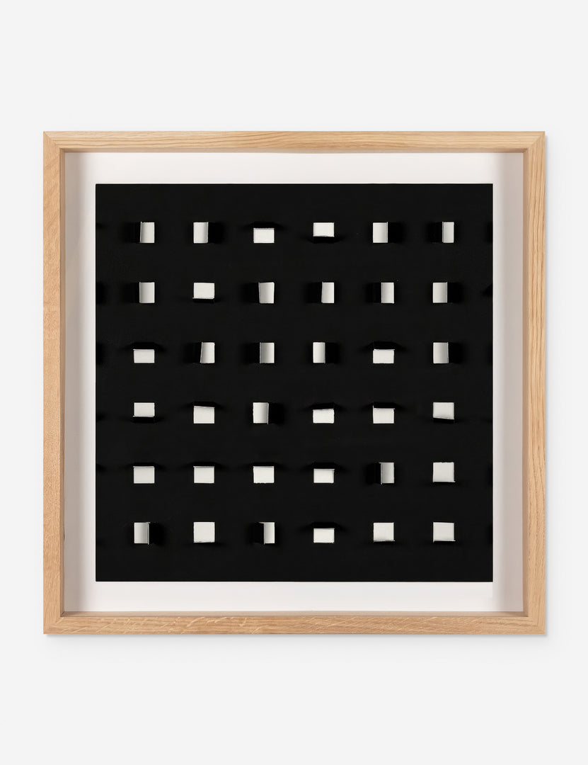#color::black-and-white #size::24--x-24- | See Through small black and white wall art featuring square paper cutouts with flaps on a linen backdrop