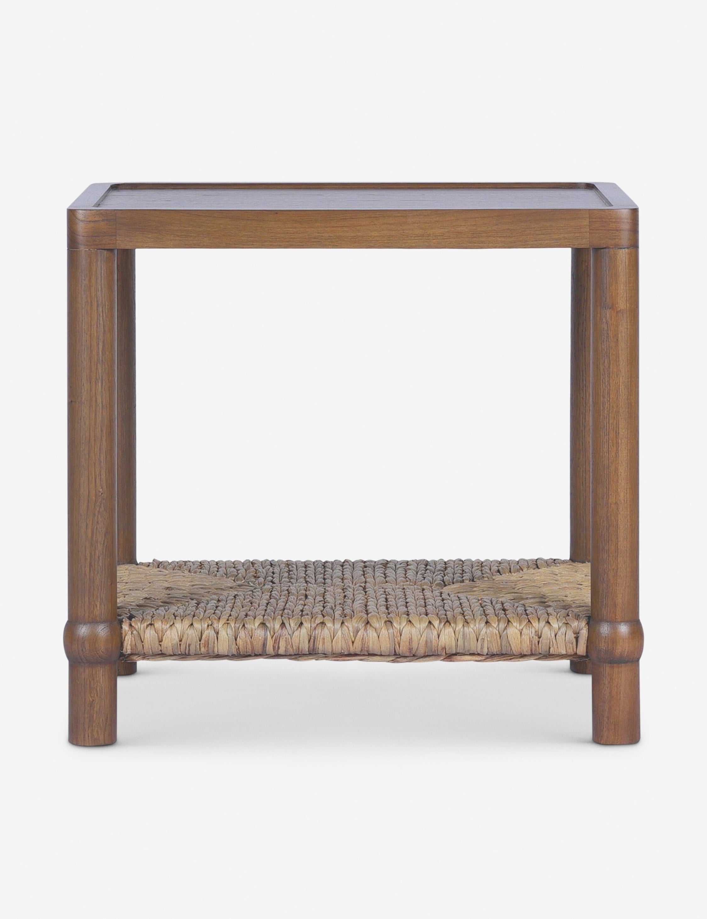 Gabriella Brown Rectangular Wood Side Table with Woven Shelf