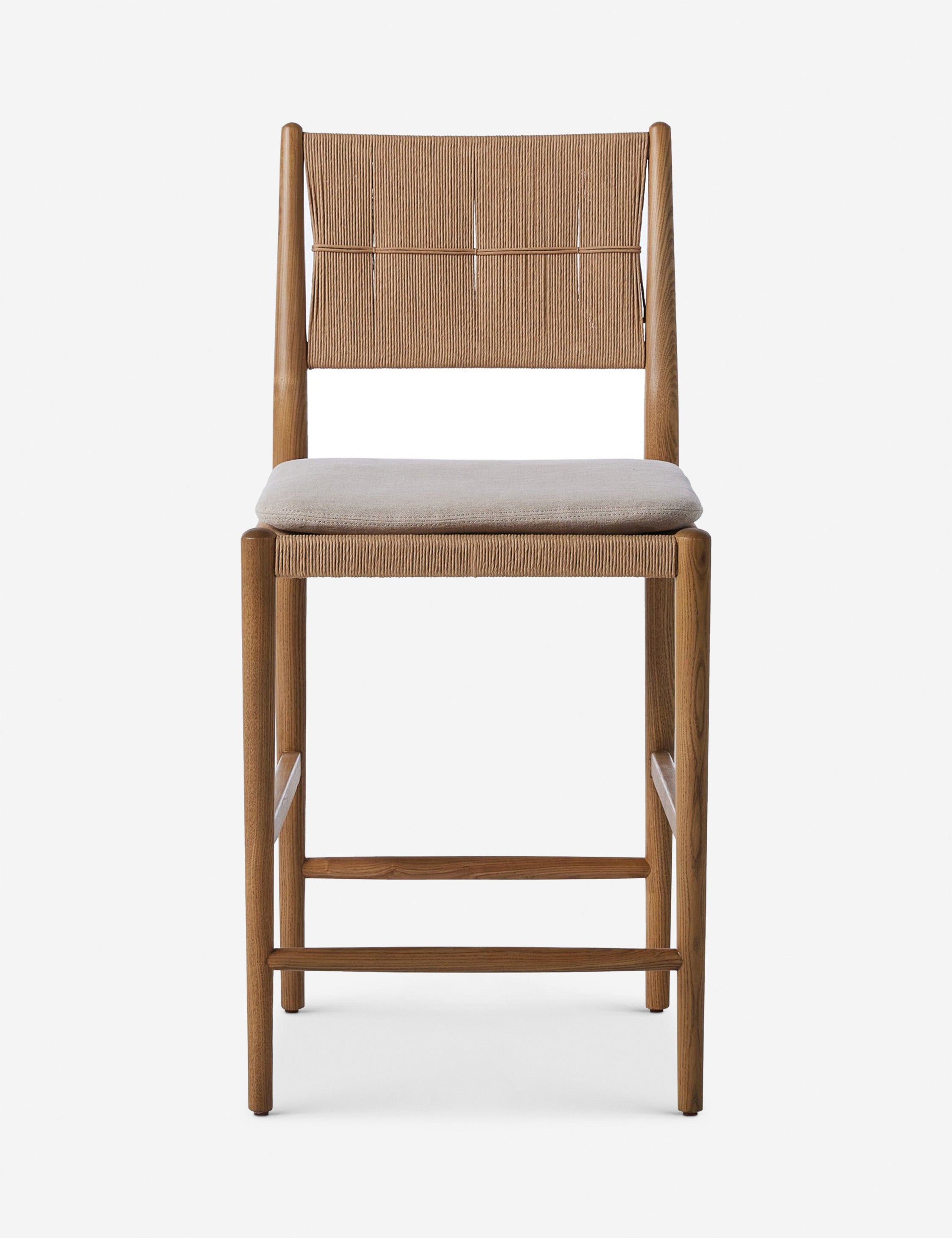 Dune Brown Wood Counter Stool with Gray Cushion