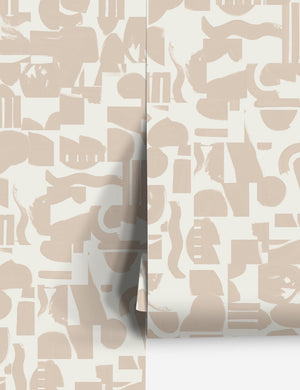 Ivory and taupe Organic Shapes Wallpaper by Sarah Sherman Samuel