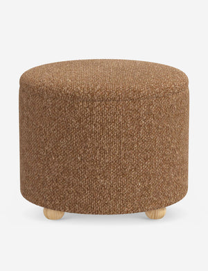 Kamila Brown Boucle 24-inch round ottoman with storage space and pinewood feet