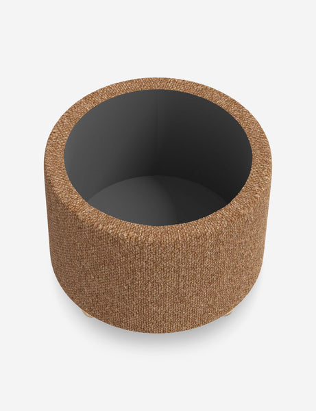 #color::brown-boucle #size::24-Dia | The storage space inside the Kamila Brown Boucle 24-inch ottoman