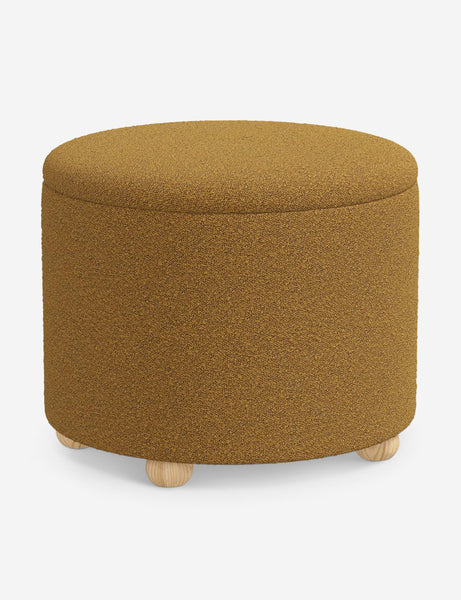 #color::ochre-boucle #size::24-Dia | Angled view of the Kamila Ochre Boucle 24-inch ottoman